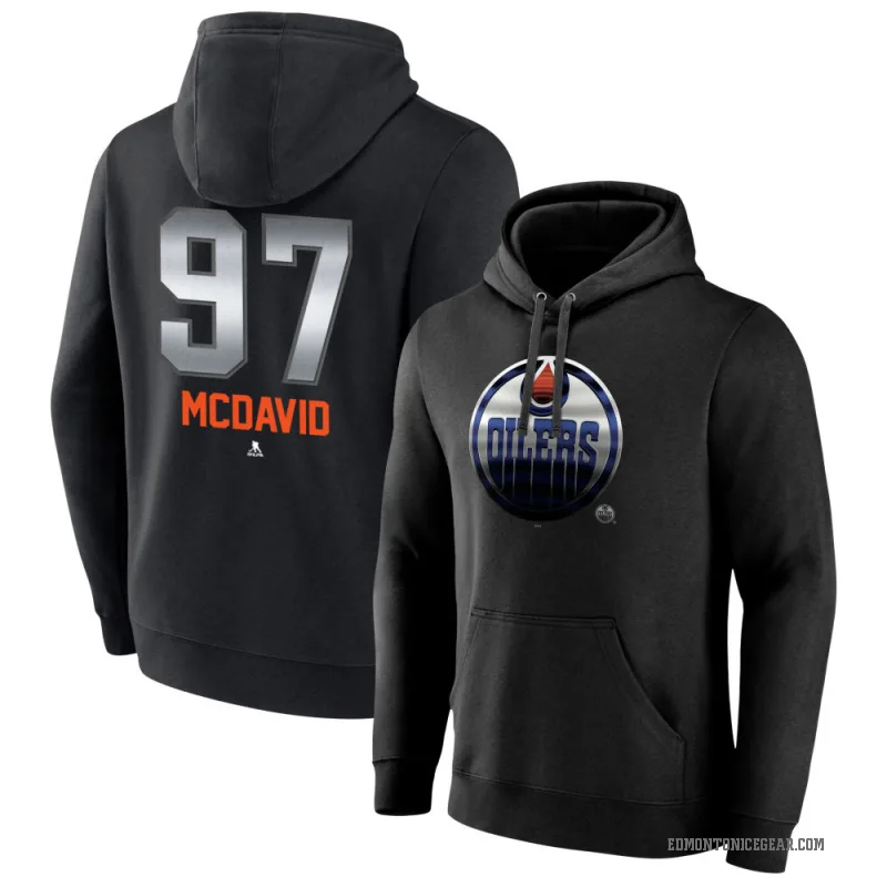 Connor McDavid Men's Black Edmonton Oilers Branded Midnight Mascot Logo Pullover Hoodie