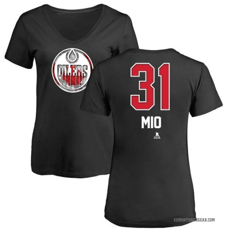 Eddie Mio Women's Black Edmonton Oilers Name and Number Banner Wave V-Neck T-Shirt -