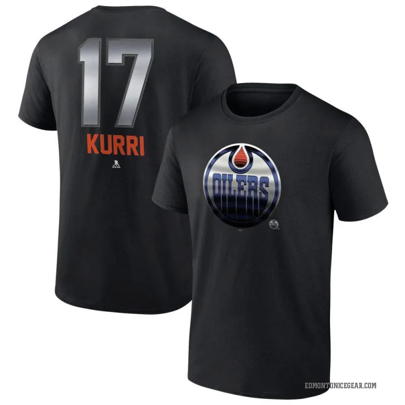 Jari Kurri Men's Black Edmonton Oilers Midnight Mascot Logo T-Shirt