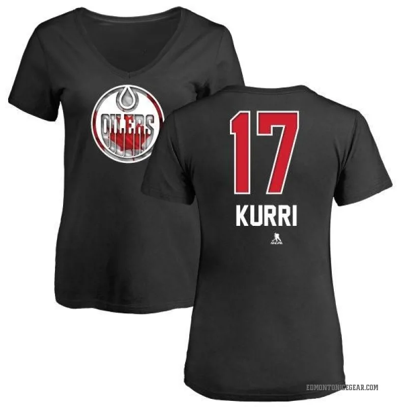 Jari Kurri Women's Black Edmonton Oilers Name and Number Banner Wave V-Neck T-Shirt -