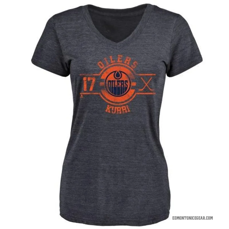Jari Kurri Women's Navy Edmonton Oilers Insignia V-Neck T-Shirt -