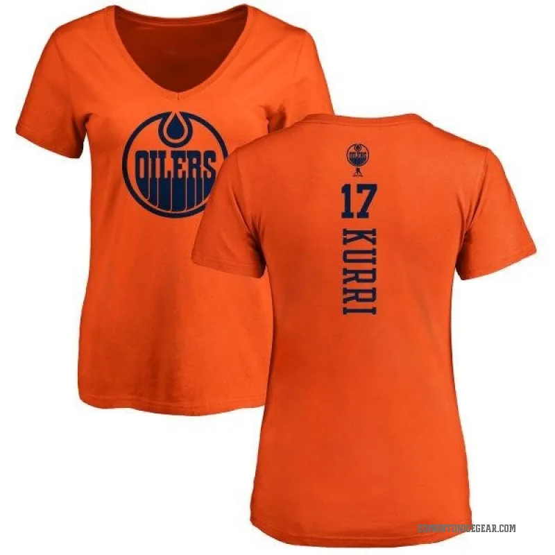 Jari Kurri Women's Orange Edmonton Oilers One Color Backer Slim Fit V-Neck T-Shirt -