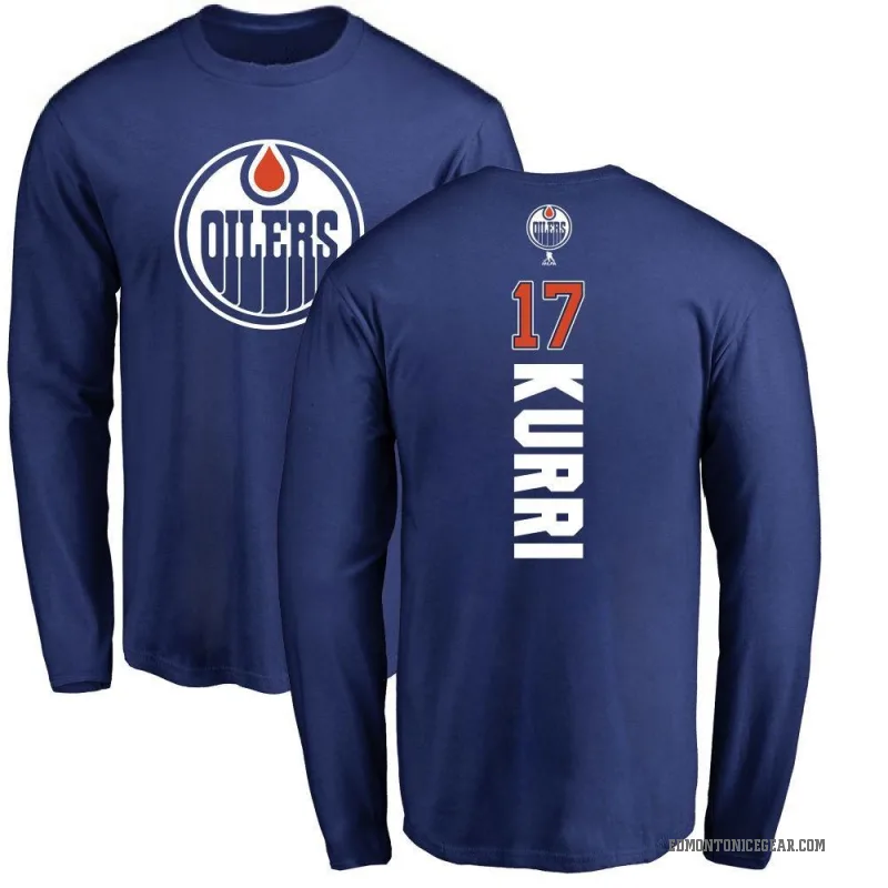 Jari Kurri Youth Royal Edmonton Oilers Backer Long Sleeve T-Shirt -